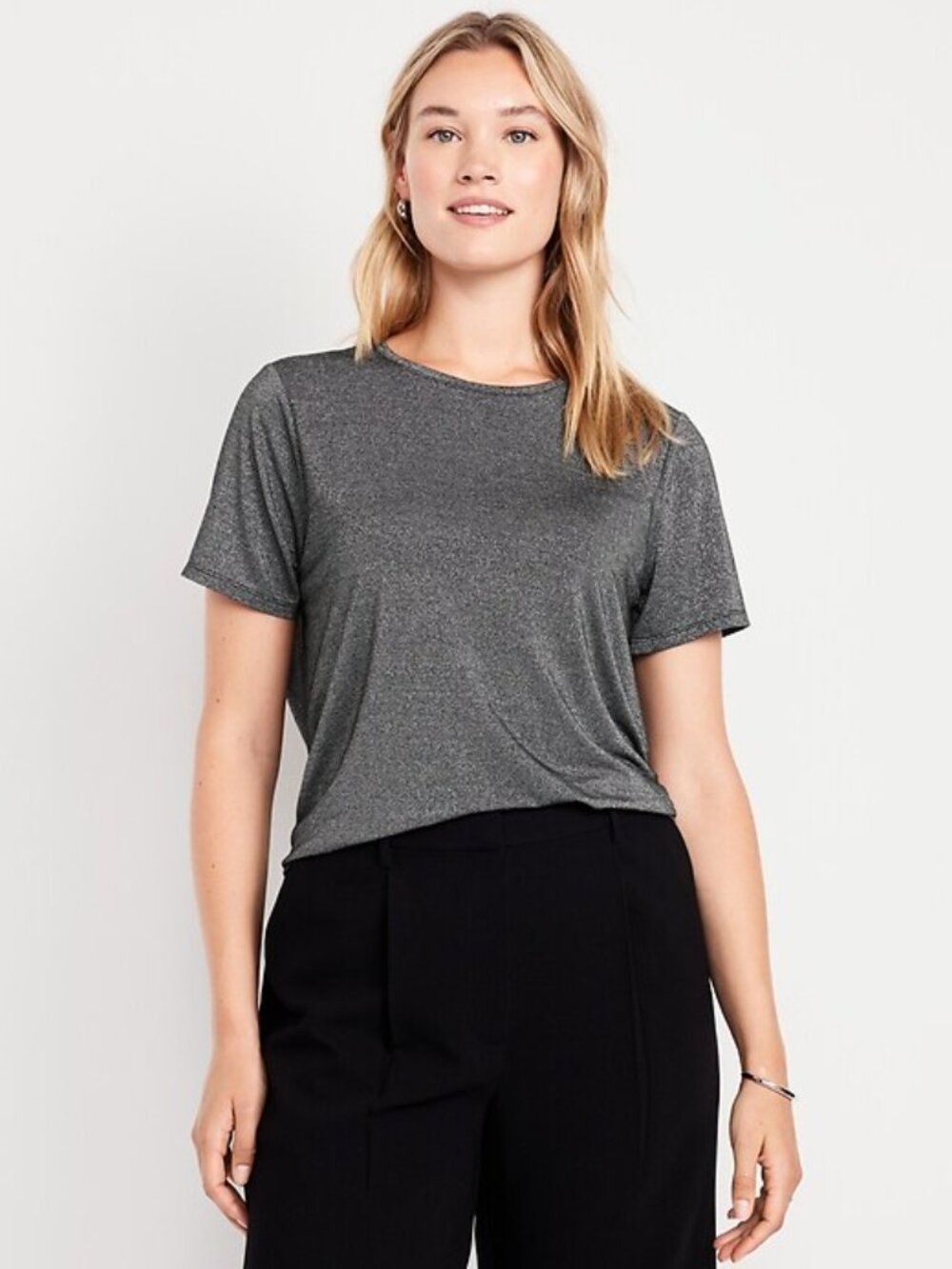 OLD NAVY Silver Shimmer T-Shirt | Metallic Casual Party | Large